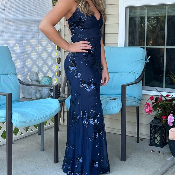 Navy Blue, long dress (homecoming, prom, winter formal) - Picture 2 of 2